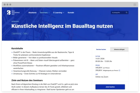 Responsive Website für die Bauakademie Ost gGmbH