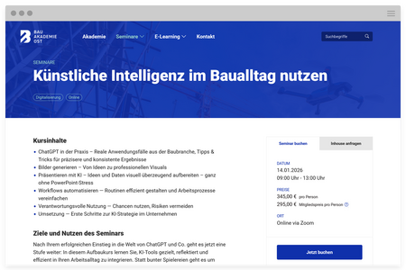 Responsive Website für die Bauakademie Ost gGmbH
