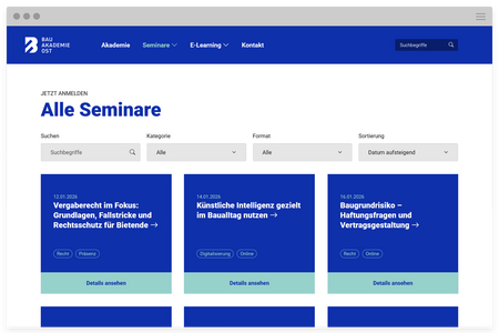 Responsive Website für die Bauakademie Ost gGmbH